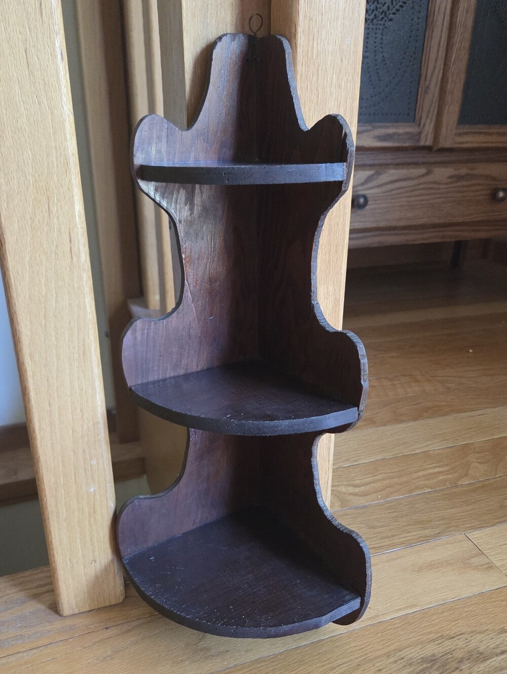 Vintage Dark Brown Wood Corner Wall Shelf